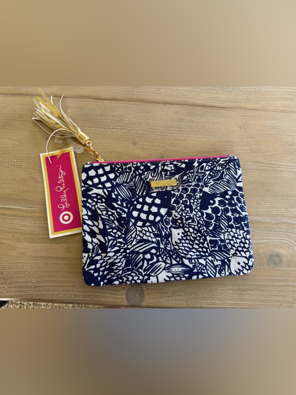 Lilly Pulitzer for Target Navy & White Patterned Zip Pouch with Pink Trim